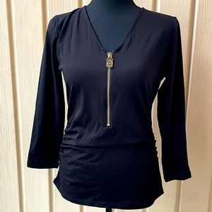 Michael Kors • Black Top Blouse with Gold Zipper On the Front NWT